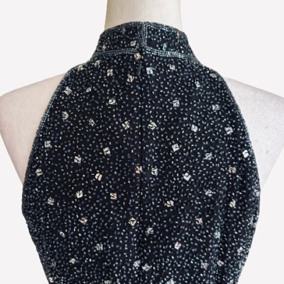 Sean Black Blue Beaded Silk High Neck Sleeveless Evening Formal Top Large NEW - Picture 6 of 15